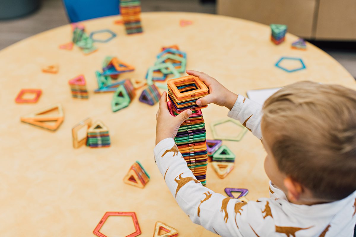 Abbotsford Christian School elementary student with magnatiles